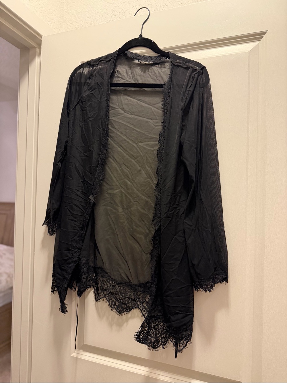 Black Lace-Trim Sheer Robe - Women Intimates & Sleepwear